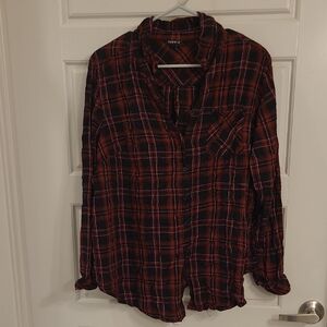 Torrid Red and Black Plaid Button-Down Shirt